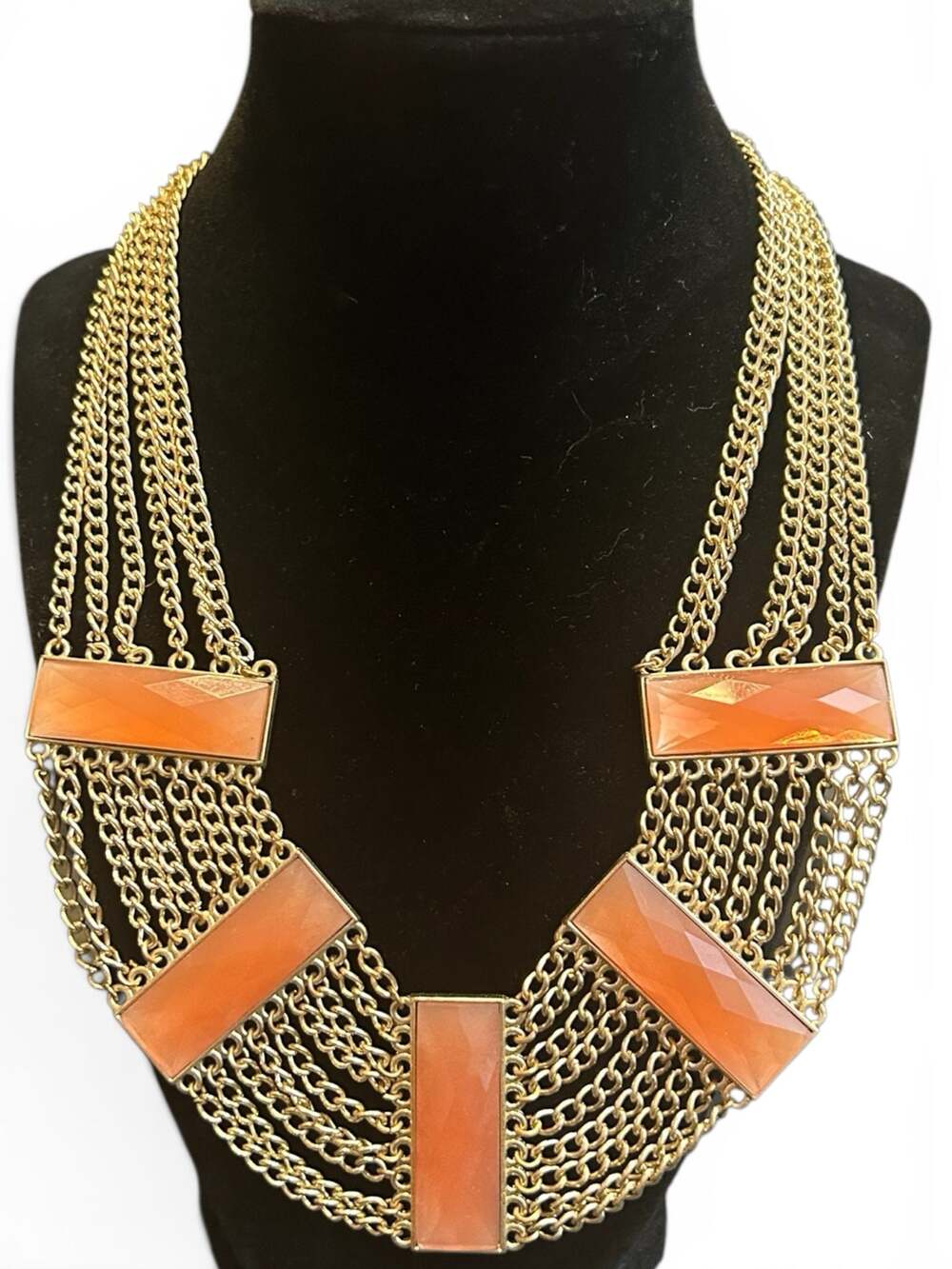 Chico's Multi-Strand Chain Orange Faceted Stone Bib Necklace/Earring Set